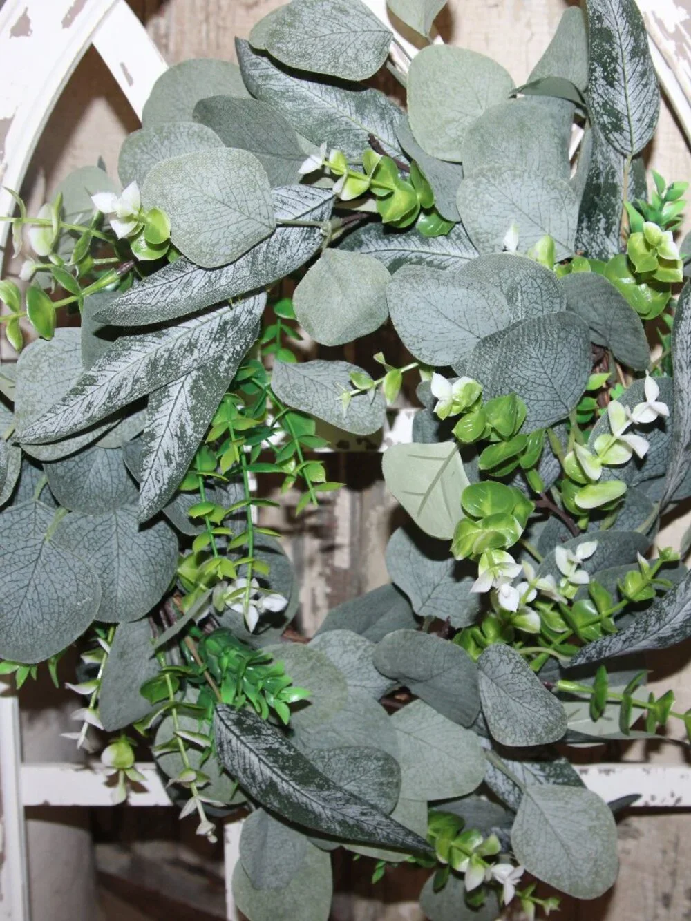NEW White Chippy Distressed Farmhouse Windowpane Wall Decor Arch w/Wreath